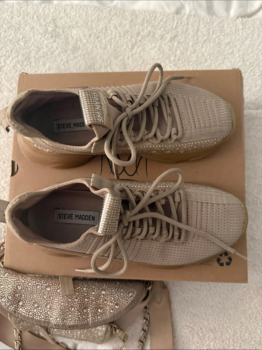 Steve Madden Taupe Platform Sneakers with Crystal Embellishment + Crossbody SET